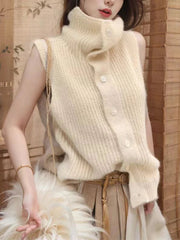 Button Up Sweater Vest for Women Soft Comfy High Neck Sleeveless Knit Vest Slouchy Knitwear Female Autumn Winter Casual Outfit voguable