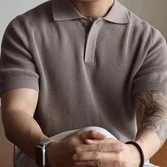 New Men's Clothing Light Luxury Business Polo Shirt Casual Slim-fit Knitted Solid Color Short Sleeve T-shirt High Quality Tops voguable