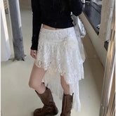 Voguable Irregular Skirt Rose Oblique Edge Cake Skirt Summer New Niche Design Lace Skirt Women Ins voguable
