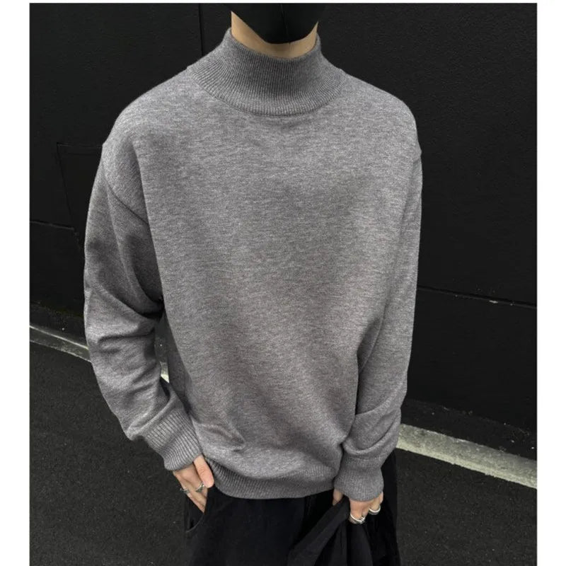 Men's Light Luxury Knit Mock Neck Sweater Autumn Winter Fashion Korean Long Sleeve Streetwear Leisure All-match Knitwear voguable