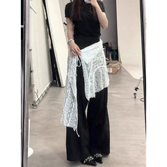 MEXZT Y2K Irregular Mini Skirts Women Harajuku Aesthetic White Lace Tulle Bandage Skirt Japanese Vintage Hollow Out Faldas New voguable