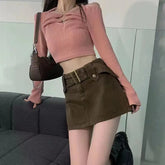 Denim Skirt For Women Summer American Vintage High Waist Spicy Girl Mini Short Skirt Blue Brown Black Wrapped Hip Pants Skirt