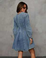 Elegant Denim Dress For Women Autumn Long Sleeve A-Line Sexy Patchwork Slim Dresses Fashion Lady Club Streetwear Jean Dress