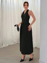 Summer new suit vest single breasted suit skirt lapel top fashion pleated skirt voguable