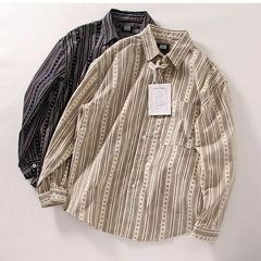 2023 New Japanese Vintage Striped Shirts for Men Hawaiian Fashion Designer Long Sleeve Spring Loose Casual Shirt Men Couple Coat voguable