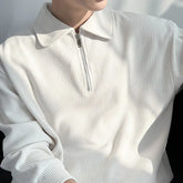 Voguable Male Clothes Solid Hoodieless Sweatshirt for Men Polo Sweat Shirt Blue Pullover Half Zip Top Streetwear Cotton Winter S Luxury voguable