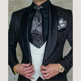 Voguable New Groom Jacquard Men Suit One Button Groomsmen Shawl Lapel Wedding Prom Dinner Blazer Best Man Party Suits (Jacket+Pants+Vest) voguable