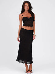 Mozision Lace Sexy Two Piece Sets Women Spaghetti Strap Sleeveless Crop Tops And Long Skirt Matching Sets Elegant Club Sets voguable