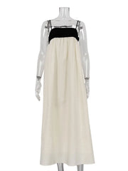 TARUXY Contrast Color Suspender Dress Women's Fashion Sexy Backless Long Ball Gown Dress Sleeveless Loose Female Holiday Clothes voguable