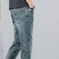 Spring Autumn New Fashion Middle-waisted Jeans Men's Clothing Solid Color Buttons Trend Simplicity Korean Casual Straight Pants voguable