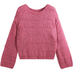Crop Sweater for Women Long Sleeve Boat Neck Knitted Pullover Plain Jumper Ladies Autumn Winter Casual Chic Outfit voguable