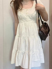 Voguable Vintage Girls y2k Sweet Cascading Yellow Dress 2024 Fashion Ladies Soft Cotton Cute Midi Dresses for Women Chic Outfits voguable