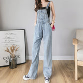 Voguable Korean Style Sleeveless Denim Jumpsuit Women Casual Blue Straight Leg Overalls Streetwear Solid Suspenders Rompers Playsuits voguable
