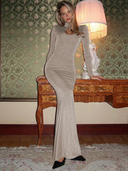 Mozision Hollow Out Turtleneck Long Sleeve Sexy Maxi Dress For Women Gown 2025 New Bodycon Evening Club Long Dress Vestido voguable