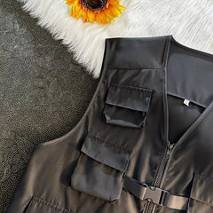 Voguable Japanese Cargo Multi Pocket Camisole Vest Cardigan for Men's Summer Oversized Tank Top Punk Streetwear Zipper Waistcoat voguable
