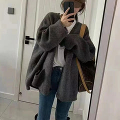 Slouchy Knit Cardigan Sweater for Women Long Sleeve V-neck Comfy Button Up Sweater Jacket Female Autumn Winter Casual Outfit voguable
