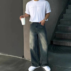 Autumn New Chic Men Straight Jeans Light Luxury Stylish Vintage Denim Pants Korean Style Urban Fashion Leisure Washing Trousers voguable