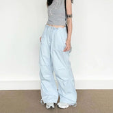 Voguable American Retro Vintage Casual Pants for Women in Summer High Waist Trousers Adjustable Slimming Loose Trousers voguable