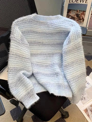 Women Chic Rainbow Sweater Loose Cute O Neck Long Sleeve Knitted Jumpers Fall Winter Lazy Wind Japan Fashion Sweet Pullover voguable