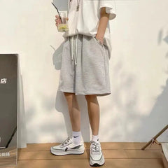 Summer Trend Korean Version Solid Color Shorts Men's Fashion Student Sports Loose Outside Wearing Lazy Casual Five-point Pants voguable