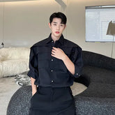 Voguable Design Multi Layer French Pleated Shirts 2024 Personality Stylish Men Casual Long Sleeve Solid Color Elegant Tops voguable