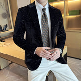 Voguable Autumn New Velvet Jacket Men's Blazer Business Fashion Hot Stamping Printed Suit Jacket High-quality Luxury Dress Suit voguable