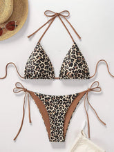 Voguable Fashion Sexy Leopard Laced Up Bikini Women Split Swimsuit Beach Vacation Bikini All Season Backless Bikini 2 Piece Set voguable