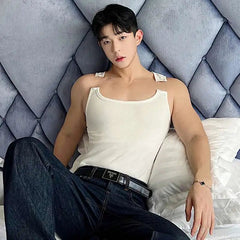 2025 New Fashion Male Vest Patchwork Personality Sleeveless Top Men's Solid Color Slim T-shirt Spring Trendy 9A8204 voguable