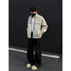 Mens Short Stand Collar Motorcycle Jacket Patchwork Cargo Biker Coat Spring Outdoor Riding Fashion Streetwear Urban Trendy voguable