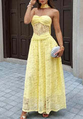Voguable summer new women's fashionable, sexy, elegant vacation style strapless strapless strapless strapless dress for women's wear voguable