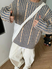 Trendy Striped Twists Knitted Sweaters 2024 Autumn Y2k Men Loose O Neck Long Sleeve Knit Pullover Vintage Warm Sweater Jumpers voguable