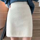Voguable Thickened Mink Vest Knitted Skirt for Women in Autumn Winter Style High Waist Slim Straight Tassel Hip Skirt Midi Skirt voguable