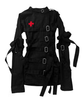Voguable Women's Y2K Gothic jacket with black stand up collar button details, slim fit jacket, punk retro 2000s Alt fashion jacket voguable