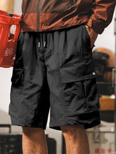 Voguable Vintage Multi Pocket Lace-up Quick-dry Cargo Shorts Men Summer Fashionable Solid Color Loose Shorts Man Outdoor Casual Shorts voguable