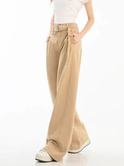 Belt Retro Khaki Jeans Women Y2K High Waist Loose Streetwear Denim Pants Casual American Vintage Autumn Wide Leg Trousers voguable