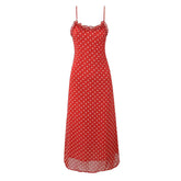 New Women Polka Dot Red Sexy Long Dreses Ruffle O Neck A-line Midi Summer Party Dressess Holiday Robe voguable