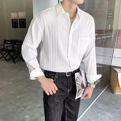 Autumn Clothing Men's Luxury Suit Collar Draped Shirts Retro Leisure Korean Popular Clothes Button-down Long Sleeve Solid Color voguable
