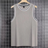 Voguable Ice Silk Muscle Vest Elastic Ribbed Texture Sporty Sleeveless T-Shirt for Young Men Summer Season Regular Thickness round Neck voguable