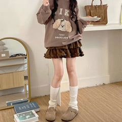 Voguable 90s Winter Ruffle Brown Kawaii Lolita Pleated Skirt Women Fairy Y2k Mini Skirt Female Korean Fashion Cute Mini Cake Casual Skirt voguable