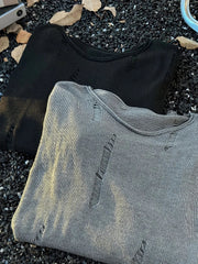 Voguable Ripped Knitted Lace Mesh Sunshade Long Sleeve T-Shirt for Men Casual Style Breathable Comfortable round Neck Design voguable
