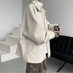 Streetwear Woolen Coat Men's  Autumn Winter Minority Lapel Jacket American Retro Loose Casual Asymmetrical Jacket