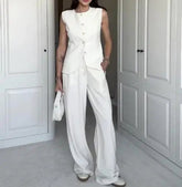 Voguable Spring/Summer New Women's Round Neck Sleeveless Tank Top, High Waist Straight Leg Pants, Fashion Commuter Clothing voguable