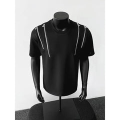 Tshirt men O Neck Zip Detail StreetweaR T-Shirt Trendy Urban Hip Hop Style Casual Tee Top Fashion Graphic Crewneck Slim Fit voguable