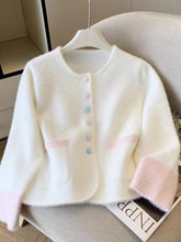 Faux Mink Cashmere Sweet Cardigan Women Long Sleeve O Neck Elegant Knitted Sweaters Korean Fall Winter Fashion Soft Pockets Tops voguable