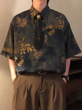 Summer American Trendy Casual Tops New Chinese Style Vintage Hong Kong Style Printed Short-sleeved Shirt Men's Loose Tops Chic voguable