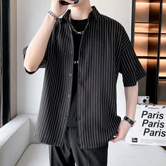 Striped Shirt men Japanese Casual Oversize Trend Black Unisex gothic Short Sleeved Blouses gotmes-shop