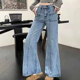 Voguable Vintage Jeans Women Washed Blue Slightly Flared Denim Pants Autumn Korean High Street Casual High Waist Female Trousers New voguable
