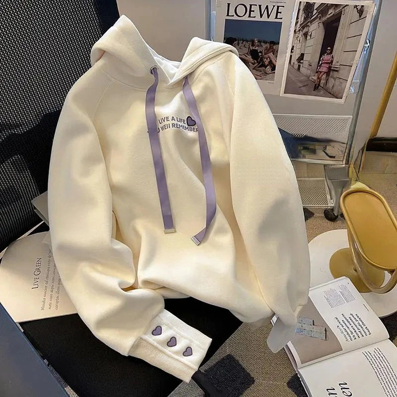 Kawaii Hoodies Women Harajuku Sweet Girlish Embroidery Aesthetic Baggy S-3XL Temper Designer Plus-Velvet Hooded Y2k Clothes Chic voguable