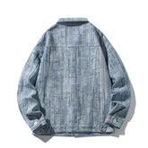 Spring Men Lapel Denim Coat Jacquard patter Fashion Washed denim jacket Motorcycle Jeans Jacket Hommes loose Cotton Casual Coats