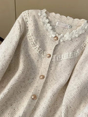 Floral Elegant Cardigan Women Vintage Sweet Long Sleeve Knitted Sweater French Retro Casual O Neck Design Fall Ins Tops Coats voguable